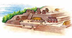 Реконструкция главных зданий акрополя Бонампака