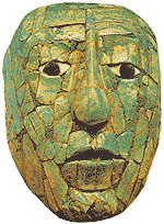 Нефритовая мозаичная погребальная маска Ха-нааб Пакаля. Найдена на лице погребенного