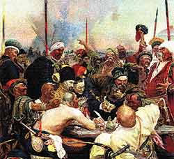 Картина И. Репина «Запорожские казаки пишут письмо турецкому султану»